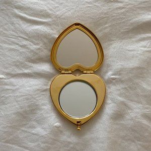Gold and Pink Heart Shaped Mirror Compact with Swarovski Crystals
